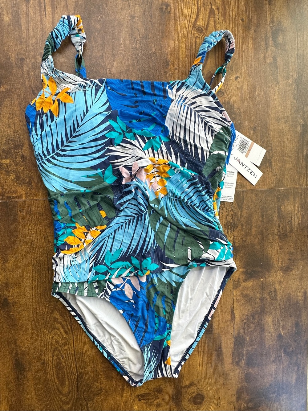 Jantzen NWT Blue Green Tropical Palm Leaf One Piece Swimsuit